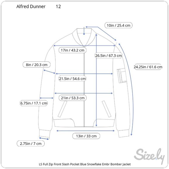 Alfred Dunner LS Full Zip Snowflake Embr Slash Pockets Ribbed Trim Bomber 12 NWT - Picture 7 of 7